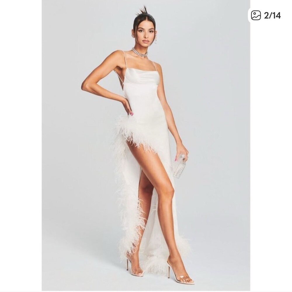 Retrofete Priscilla Feather Satin Evening Dress White Womens Size Large